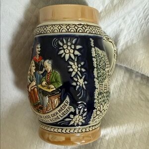 Vintage Cramarte Brazil Beer Stein Hand Painted Relief Zither Player